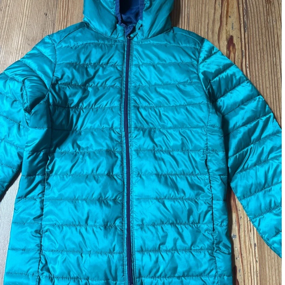 Amazon Essentials Puffer Jacket Boys Teal Blue Quilted Hooded SIZE S